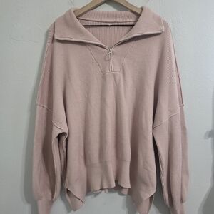 Pink Quarter-Zip Ribbed Sweater